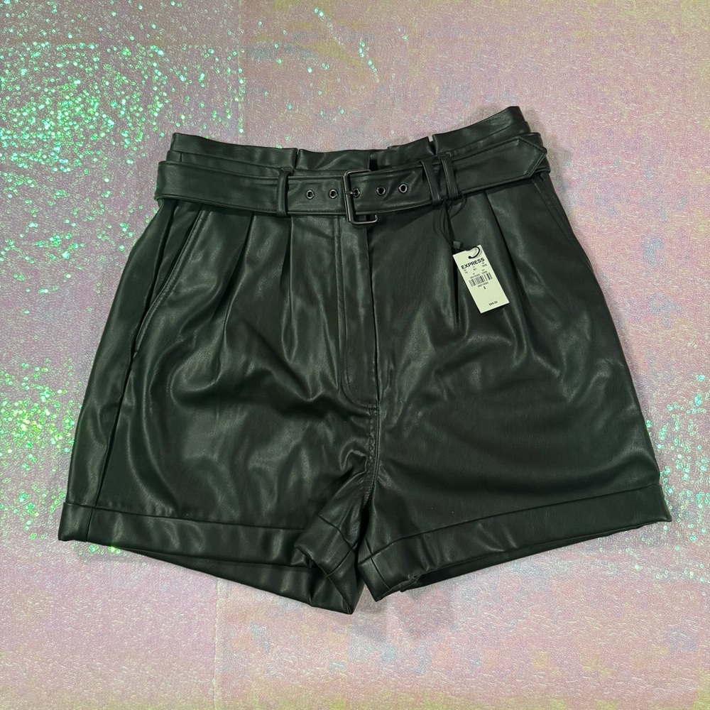 Express Black Faux Leather Extreme High-Rise Shorts (8) ★彡